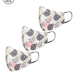 Tossido Kids Pack Of 3 Off-White & Grey Printed Reusable 3-Ply Outdoor Mask-11