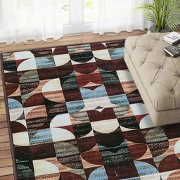 Status Maroon & Turquoise Blue Vintage Persian Nylon Anti-Skid Carpet-96