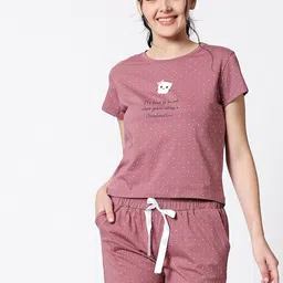 I like me Women Pink & White Printed Night Suit-57