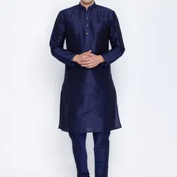 VASTRAMAY Men Navy Blue Kurta with Churidar-image-88