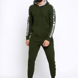 Maniac Men Olive-Green & White Solid Slim-Fit Track Suit-image-96