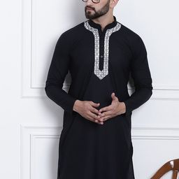 Anug by SOJANYA Men Black & White Gotta Patti Kurta-image-3