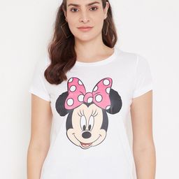 Disney by Wear Your Mind Women White Minnie Mouse Cotton T-shirt-image-67
