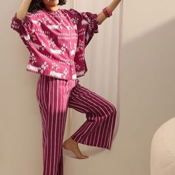 Libas Women Printed Night suit with Kimono Sleeves-image-12