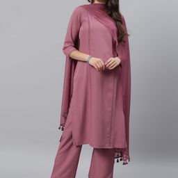 Azira Women Mauve Panelled Thread Work Kurta with Palazzos & With Dupatta-48
