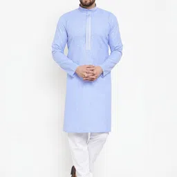 Jompers Men Blue & White Solid Kurta with Churidar-image-27