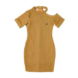 Hunny Bunny Girls Mustard Yellow & Black Striped Shirt Dress-picture-5
