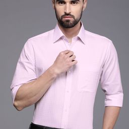 Raymond Men Violet Slim Fit Checked Formal Shirt-image-7