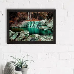 eCraftIndia Green & Brown Beautiful Scenic Waterfall View Satin Matt Texture UV Art Painting-image-94