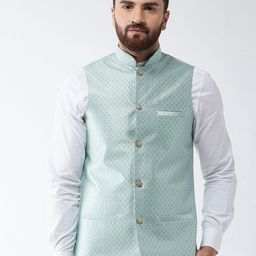 SOJANYA Sea Green & Gold Woven Design Nehru Jacket-33