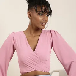 SHOWOFF Flared Sleeve Wrap Crop Top-image-18
