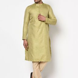TABARD Men Green & Beige Jacquard Printed Kurta With Churidar-image-93