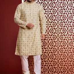 MANQ Men Ethnic Motifs Embroidered Sequinned Pure Cotton Kurta with Churidar-picture-24