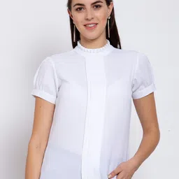 Style Quotient White Puff Sleeves Crepe Regular Top-picture-29