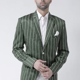 Hangup Men Green & White Striped Single-Breasted Ethnic Blazer-91