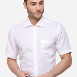 JADE BLUE Men White Regular Fit Solid Formal Linen Shirt-image-57