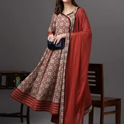 Anouk Printed Angrakha Kurta & Trousers With Dupatta-picture-42