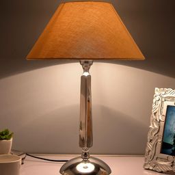 Homesake Silver-Toned & Beige Solid Bedside Standard Table Lamp with Shade-37