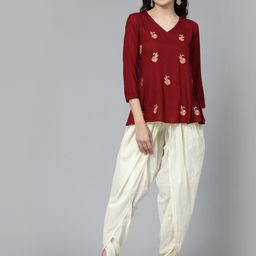 QAZMI Floral Embroidered Angrakha Kurti-image-37