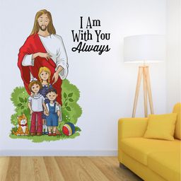 rawpockets Multicoloured Lord Jesus with Kids and Quote Wall Sticker-image-4