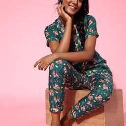 EROTISSCH Women Teal Green & Orange Printed Printed Pyjamas Set-image-89