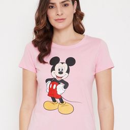 Disney by Wear Your Mind Women Pink Mickey Mouse Printed Cotton T-shirt-image-24