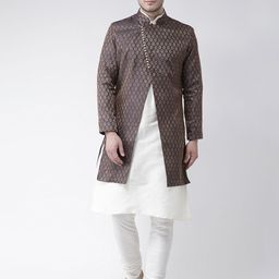 DEYANN Men Navy Blue & Off White Sherwani With Achkan-picture-11
