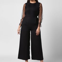 StyleStone Women Black Embellished Net Sleeves Basic Jumpsuit-picture-0