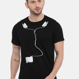Bushirt Men Black Printed Round Neck Pure Cotton T-shirt-image-22