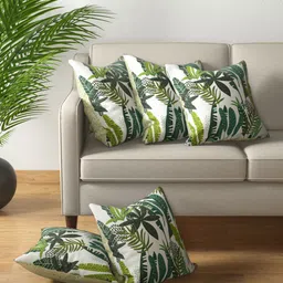 PETAL HOME White & Green Set of 5 Floral Square Cushion Covers-image-80
