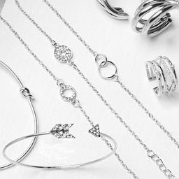 JOKER & WITCH Silver-Toned & White Stone-Studded Jewellery Set-picture-27