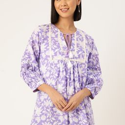 Jaipur Morni Floral Printed Mirror Work Pure Cotton Pleated Kurti-image-32
