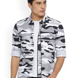 Campus Sutra Men Grey & White Regular Fit Camouflage Printed Casual Shirt-image-19
