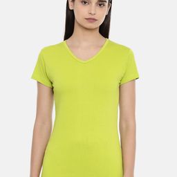 zebu Women Lime Green Solid V-Neck Lounge T-Shirt-picture-27