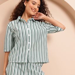 Mast & Harbour Self-Striped Spread Collar Shirt with Shorts-28