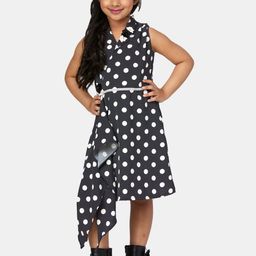 Peppermint Girls Black Polka Dots Printed Asymmetric Wrap Dress-10