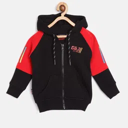 Gini and Jony Boys Black & Red Colourblocked Hooded Sweatshirt-image-84