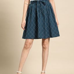 all about you Checked Embroidered Flared Skirt-image-94