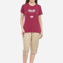 Lenissa Women Burgundy & White Printed Night Suit-image-96