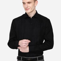 JADE BLUE Men Black Regular Fit Solid Linen Formal Shirt-image-52