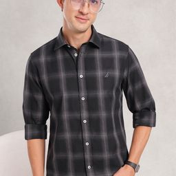 Nautica Men Premium Slim Fit Checked Pure Cotton Casual Shirt-image-37