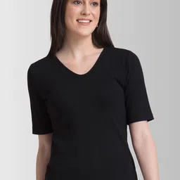 FableStreet Women Black LivIn Solid V-Neck T-shirt-image-67