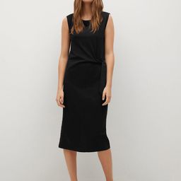 MANGO Black Solid Organic Cotton Sheath Midi Dress-image-29