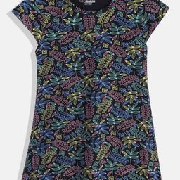 Eteenz Girls Tropical Printed Cap Sleeves Pure Cotton A-Line Dress-image-44
