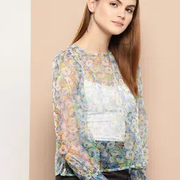 her by invictus Floral Print Puff Sleeves Top-55