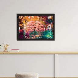 eCraftIndia Orange & Blue Beautiful Artistic Scenic Waterfall View Satin Matt Texture UV Art Painting-image-77