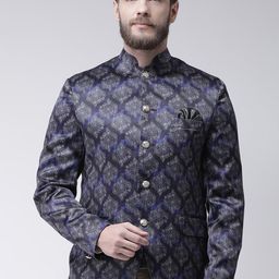 Hangup Men Blue Printed Regular Fit Single-Breasted Blazer-40