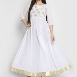 MBE Women White Embellished Anarkali Kurta-14