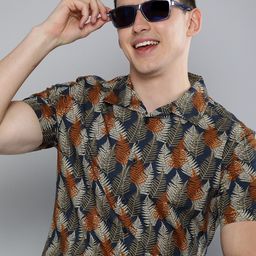 HERE&NOW Men Navy Blue Printed Casual Shirt-image-43