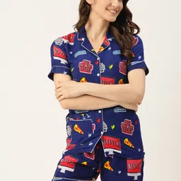 MissKurti Women Blue & Red Conversational Printed Night suit-image-122